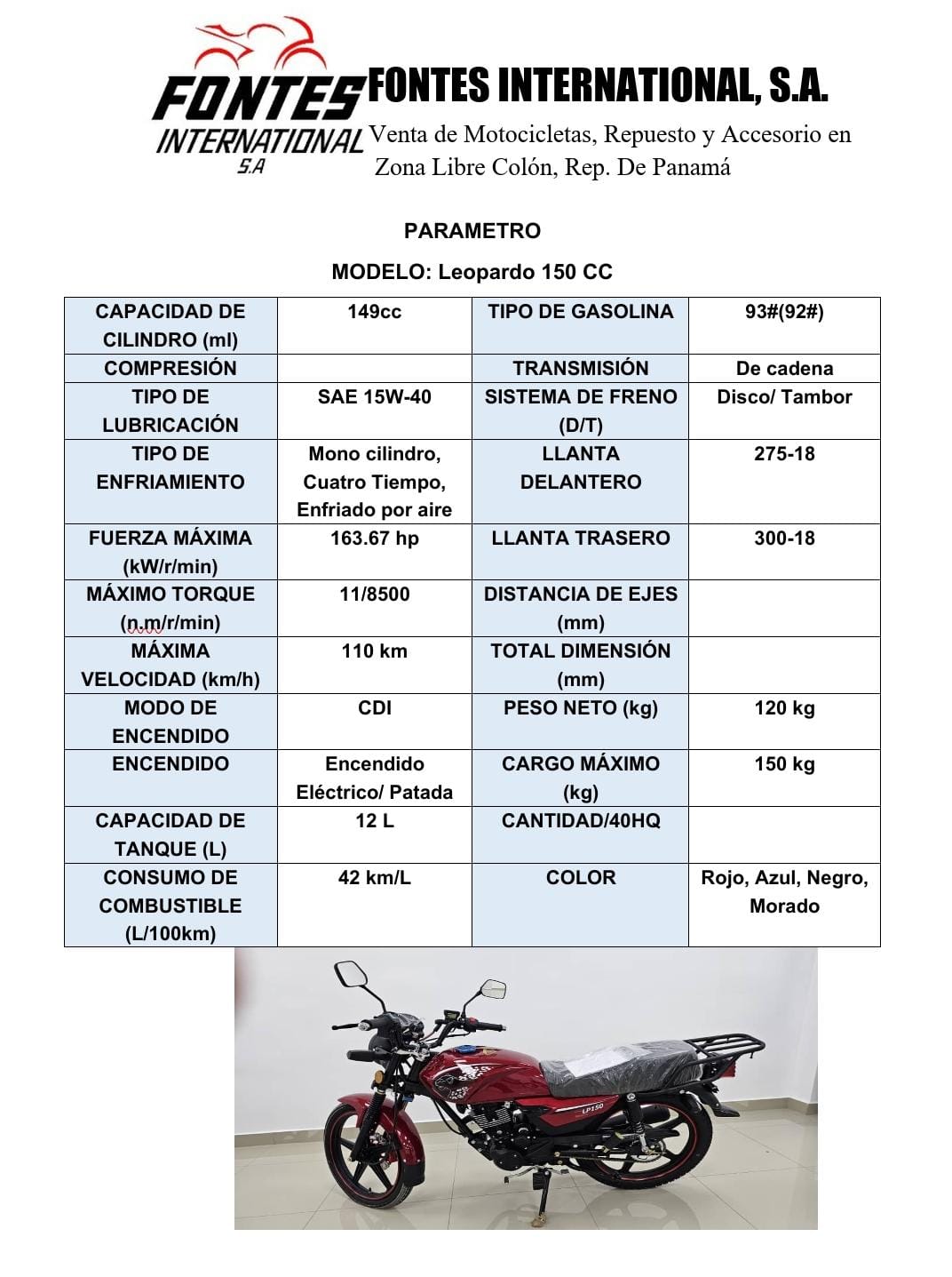 Motocicleta Leopardo 150 CC